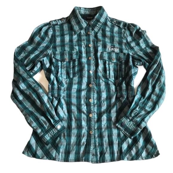 COOGI Metallic Plaid Snap Front Western Shirt Embroidered Spell Out Sz L - Picture 16 of 16